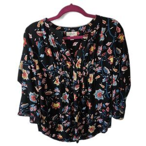Style & Co Floral Pintuck Blouse with Bell Sleeves Plus Size 0X